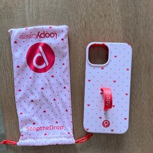 Loopy Case White Phone Case with Pink Heart Pattern and Pink Loopy Grip